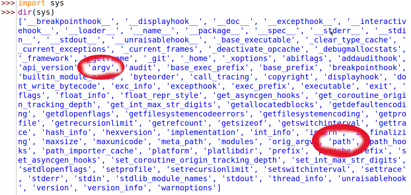 screenshot of dir function