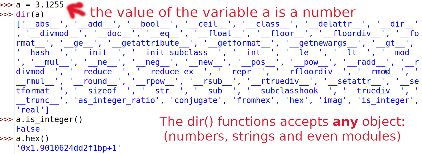 screenshot of dir function