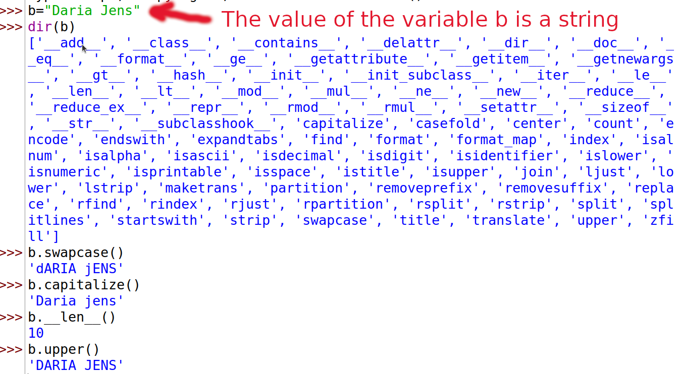 screenshot of dir function